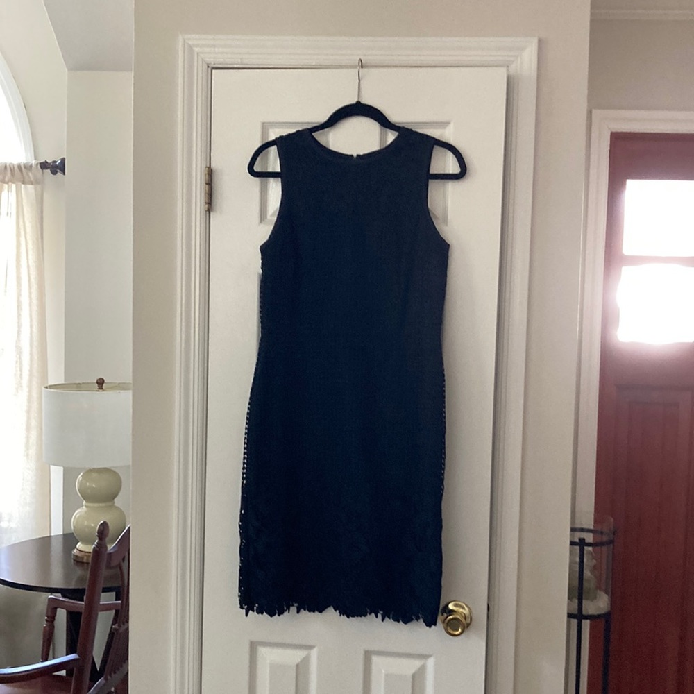 Midnight Blue Floral Lace Sheath Dress